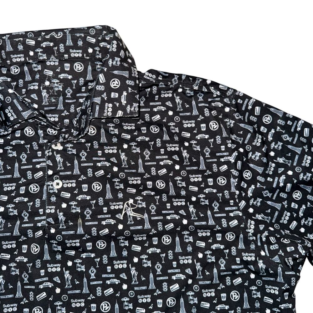 Rhoback Men's The Subway NYC Novelty Print Performance Golf Polo Size XL Blue